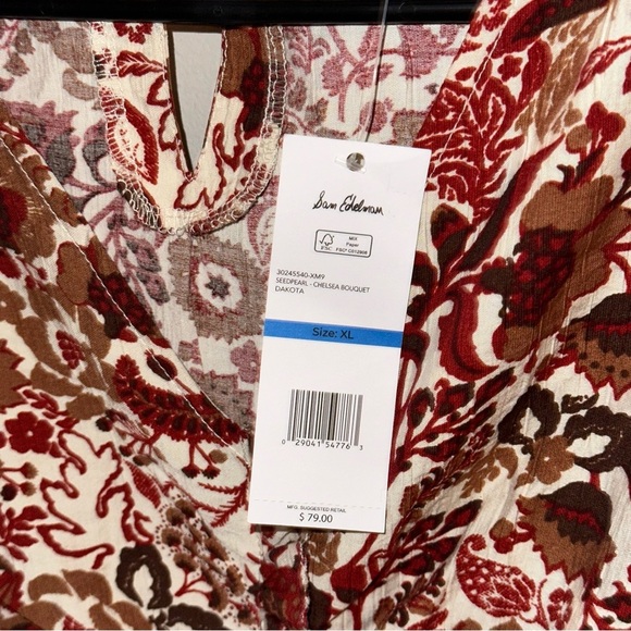 NEW Sam Edelman Dakota Shirred Puff Sleeve Top Seed Pearl Bouquet Women’s XL - Picture 7 of 12